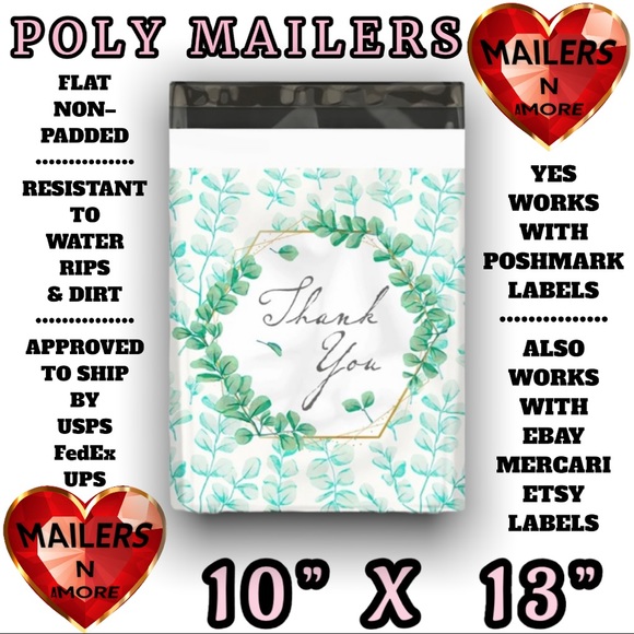 ( Quantity 25 10x13 ) Green Laurel Thank You Poly Mailers Bag Shipping Envelopes - Picture 2 of 2